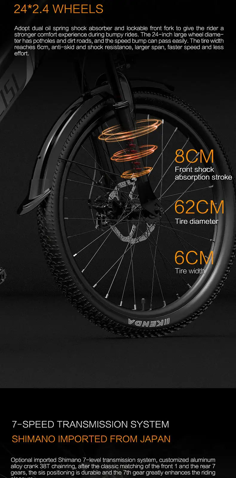 Lankeleisi ES500 Pro 500W 24" Electric Trekking Bike 696Wh City E-bike 48V 14.5Ah Battery - Buybestgear