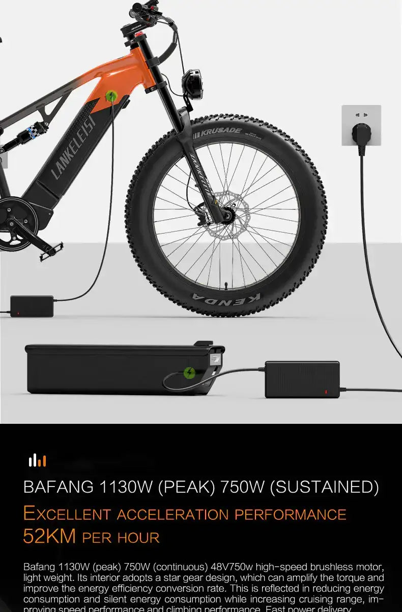 Lankeleisi RV800 Plus 750W Bafang Motor 26" Fat Bike 960Wh Full Suspension E-Mountain Bike E-MTB 48V 20Ah Battery - Buybestgear