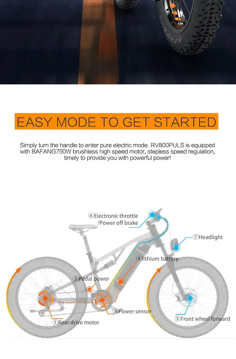 Lankeleisi RV800 Plus 750W Bafang Motor 26" Fat Bike 960Wh Full Suspension E-Mountain Bike E-MTB 48V 20Ah Battery - Buybestgear