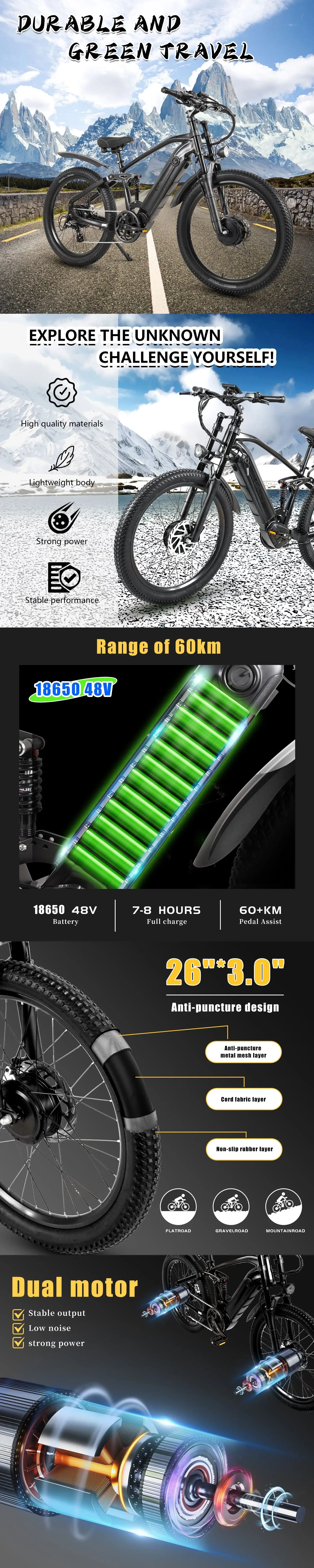 CMACEWHEEL AL26 500W*2 Dual Motor 26" E-Mountain Bike 816Wh EMTB With Torque Sensor 48V 17Ah Battery - Buybestgear
